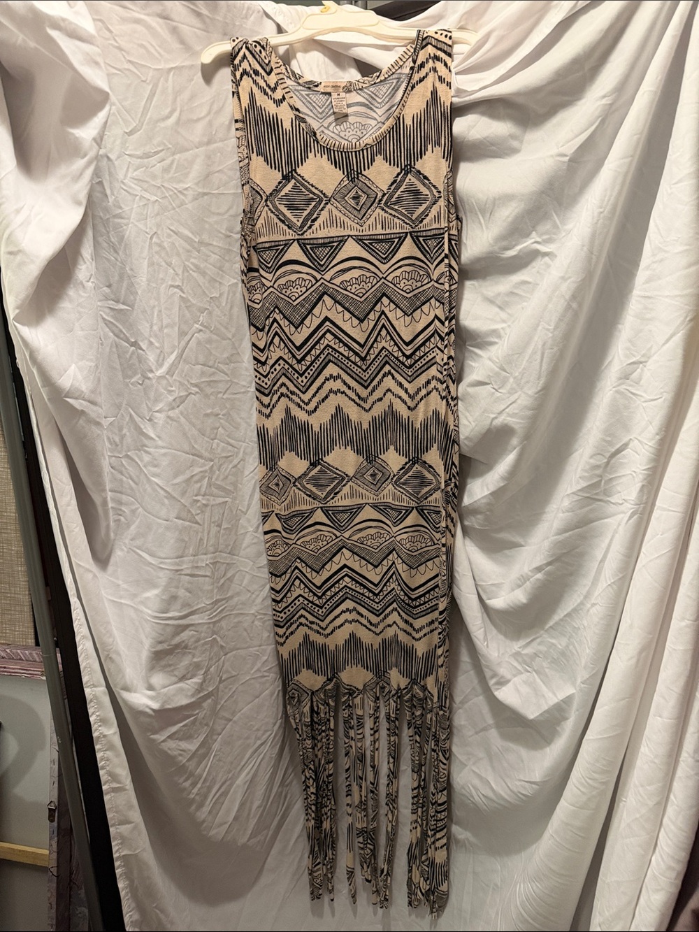 Body Central Beige and Black Tribal Fringe Maxi Dress